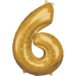 Amscan Balónik fóliový narodeninové číslo 6 zlatý 86cm