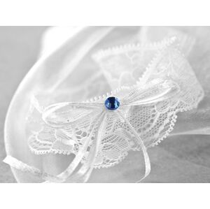 PartyDeco Vintage svadobný podväzok s modrým kamienkom