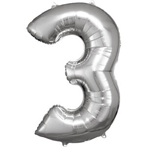 Amscan Balónik fóliový narodeninové číslo 3 strieborný 86cm