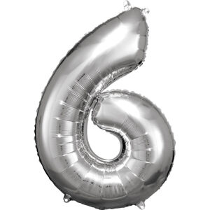 Amscan Balónik fóliový narodeninové číslo 6 strieborný 86cm