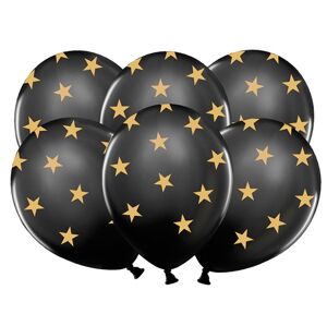 PartyDeco Čierný balónik so zlatými hviezdami