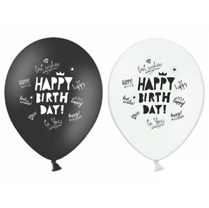 PartyDeco Balónik Happy Birthday pastelový biely alebo čierny