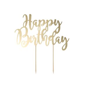 PartyDeco Ozdoba na tortu "Happy Birthday" - zlatá