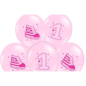PartyDeco Balónik Teniska 1. narodeniny pastelový ružový