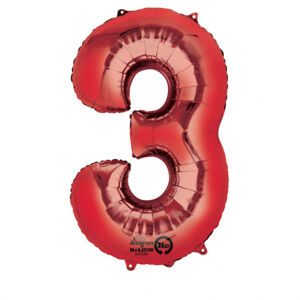 Amscan Balónik fóliový narodeninové číslo 3 červený 86 cm