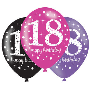 Amscan Latexové balóny narodeninové číslo 18 - ružová párty 6 ks