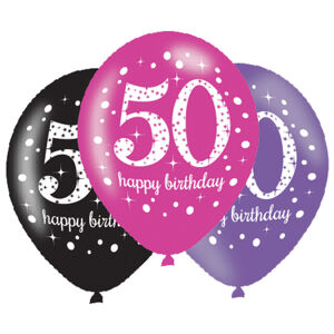 Amscan Latexové balóny narodeninové číslo 50 - ružová párty 6 ks