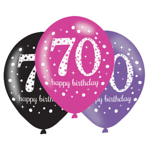Amscan Latexové balóny narodeninové číslo 70 - ružová párty 6 ks