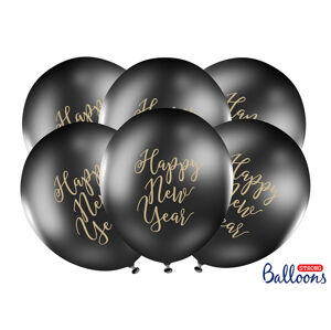 PartyDeco Čierny balón - Happy New Year