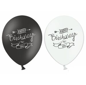 PartyDeco Pastelový balónik Happy Birthday biely alebo čierny