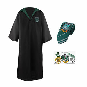 Brandecision Sada plášť, kravata a 5 tetovaní Harry Potter - Slizolin Veľkosť - dospelý: L