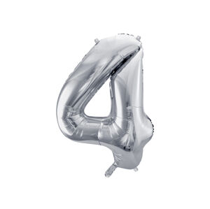 PartyDeco Fóliový balón narodeninové číslo 4 strieborný 86cm
