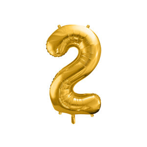 PartyDeco Fóliový balón narodeninové číslo 2 zlatý 86cm