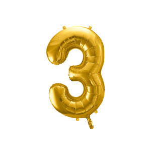 PartyDeco Fóliový balón narodeninové číslo 3 zlatý 86cm