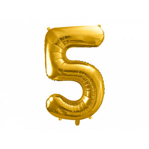 PartyDeco Fóliový balón narodeninové číslo 5 zlatý 86cm