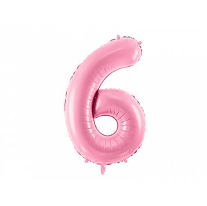 PartyDeco Fóliový balón narodeninové číslo 6 ružový 86cm