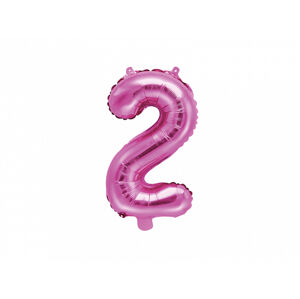 PartyDeco Fóliový balón Mini - Číslo 2 ružový 35cm