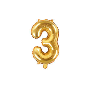 PartyDeco Fóliový balón Mini - Číslo 3 zlatý 35cm