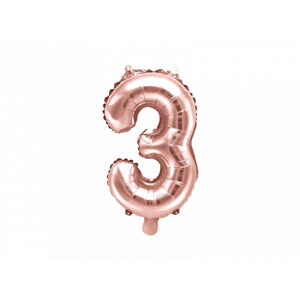 PartyDeco Fóliový balón Mini - Číslo 3 ružovo-zlatý