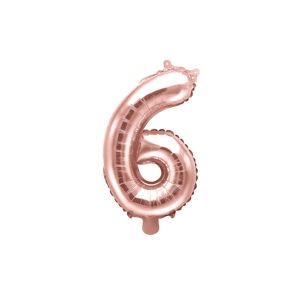 PartyDeco Fóliový balón Mini - Číslo 6 ružovo-zlatý