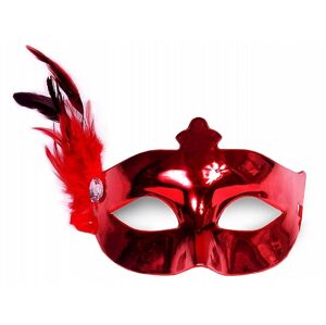 PartyDeco Party maska s pierkom červená