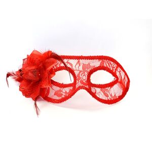 PartyDeco Čipkovaná maska s ružou červená