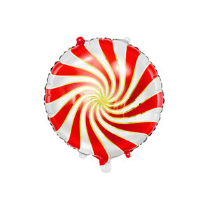 PartyDeco Fóliový balón červenobiely cukrík 35 cm