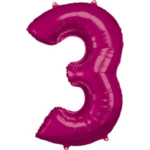 Amscan Balónik fóliový narodeninové číslo 3 ružový 86 cm