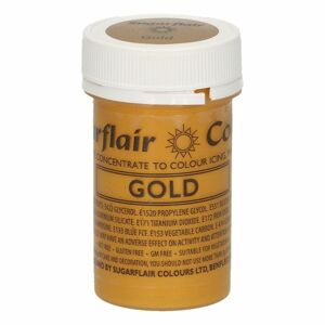 Sugarflair Colours Gélová farba Satin Gold - Trblietavá zlatá 25 g