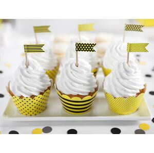PartyDeco Mini vlajky na cupcakes - Včielka 6 ks