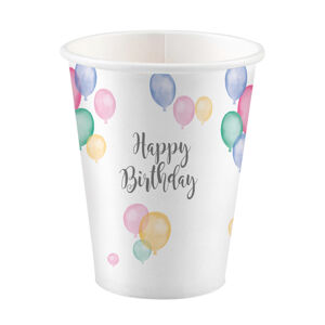 Amscan Poháre - Happy Birthday pastelové balóny 8 ks 250 ml