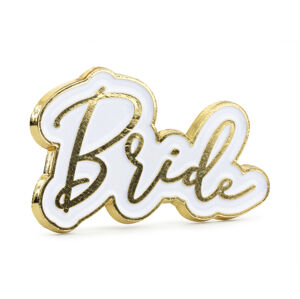 PartyDeco Odznak - Bride bielozlatý
