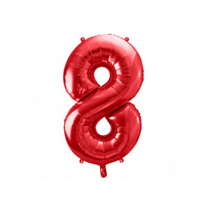 PartyDeco Balónik fóliový narodeninové číslo 8 červený 86 cm