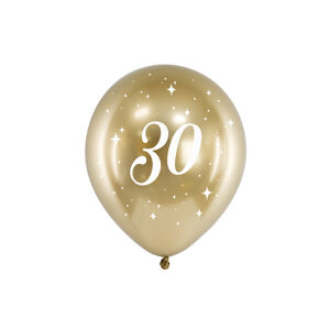 PartyDeco Latexové balóniky - zlaté číslo 30 6 ks