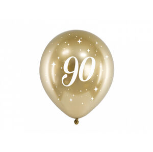 PartyDeco Latexové balóniky - zlaté číslo 90 6 ks