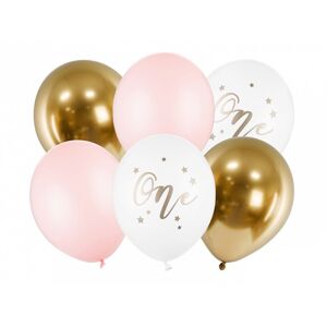 PartyDeco Latexové balóny - Prvé narodeniny ružové 6 ks