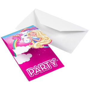 Amscan Pozvánky a obálky - Barbie Dreamtopia 8 ks