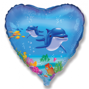 BP Fóliový balón srdce - Delfíny
