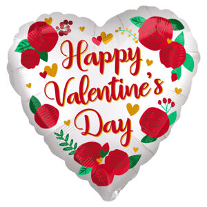 Amscan Jumbo fóliový balón srdce ruže - Happy Valentines Day