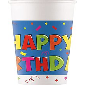 Procos Kvalitné kompostovateľné poháre - Happy Birthday 8 ks