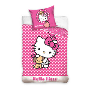 Carbotex Detské posteľné obliečky - Hello Kitty bodkované