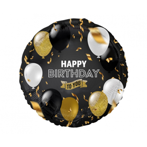 Godan Fóliový balón Happy Birthday - čierno-zlaté balóny 36 cm
