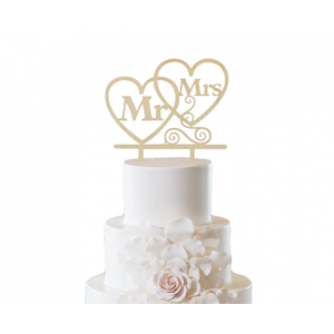 Godan Drevená svadobná dekorácia na tortu srdce - Mr & Mrs