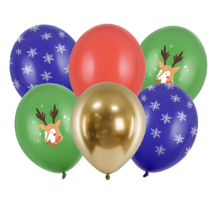 PartyDeco Sada latexových balónov - Vianoce Merry Christmas mix 6 ks