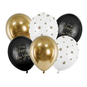 PartyDeco Sada latexových balónov Silvester - Happy New Year 6 ks