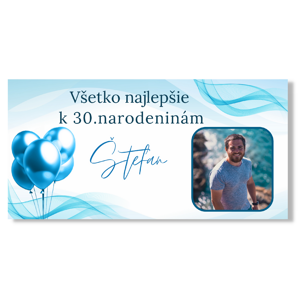 Personal Narodeninový banner s fotkou - Blue Balloons Rozmer banner: 130 x 260 cm