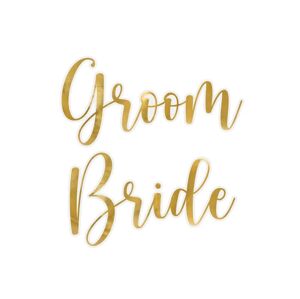 PartyDeco Svadobné nálepky na poháre zlaté - Bride & Groom