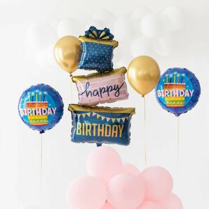 128152 GRABO Narodeninový set balónov - Birthday Cake, modro-zlatý (5ks)
