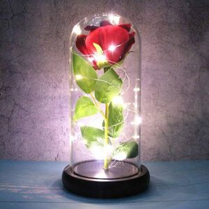 Večná ruža v skle s LED osvetlením - červená
